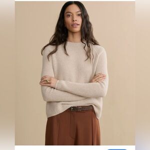 Jenni Kayne Fisherman 100% Cashmere Crewneck Sweater XS Oatmeal